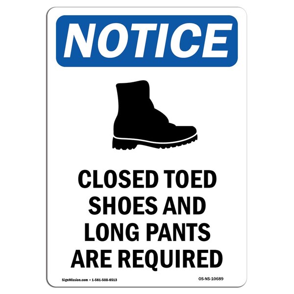 OSHA Sign, Closed Toed Shoes With Symbol, 5in X 3.5in Decal, 10PK, 3.5" W, 5" H, Portrait, PK10